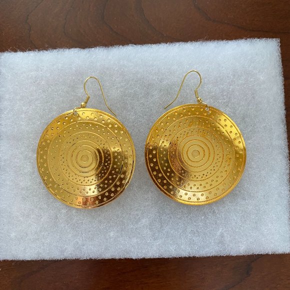 Jewelry - Bohemian Gypsy Hippie Large Sun Dial Goldtone Earrings